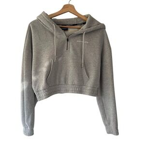 Alphalete Womens Quarter Zip Cropped Hoodie Gray Fleece Pullover Size Medium
